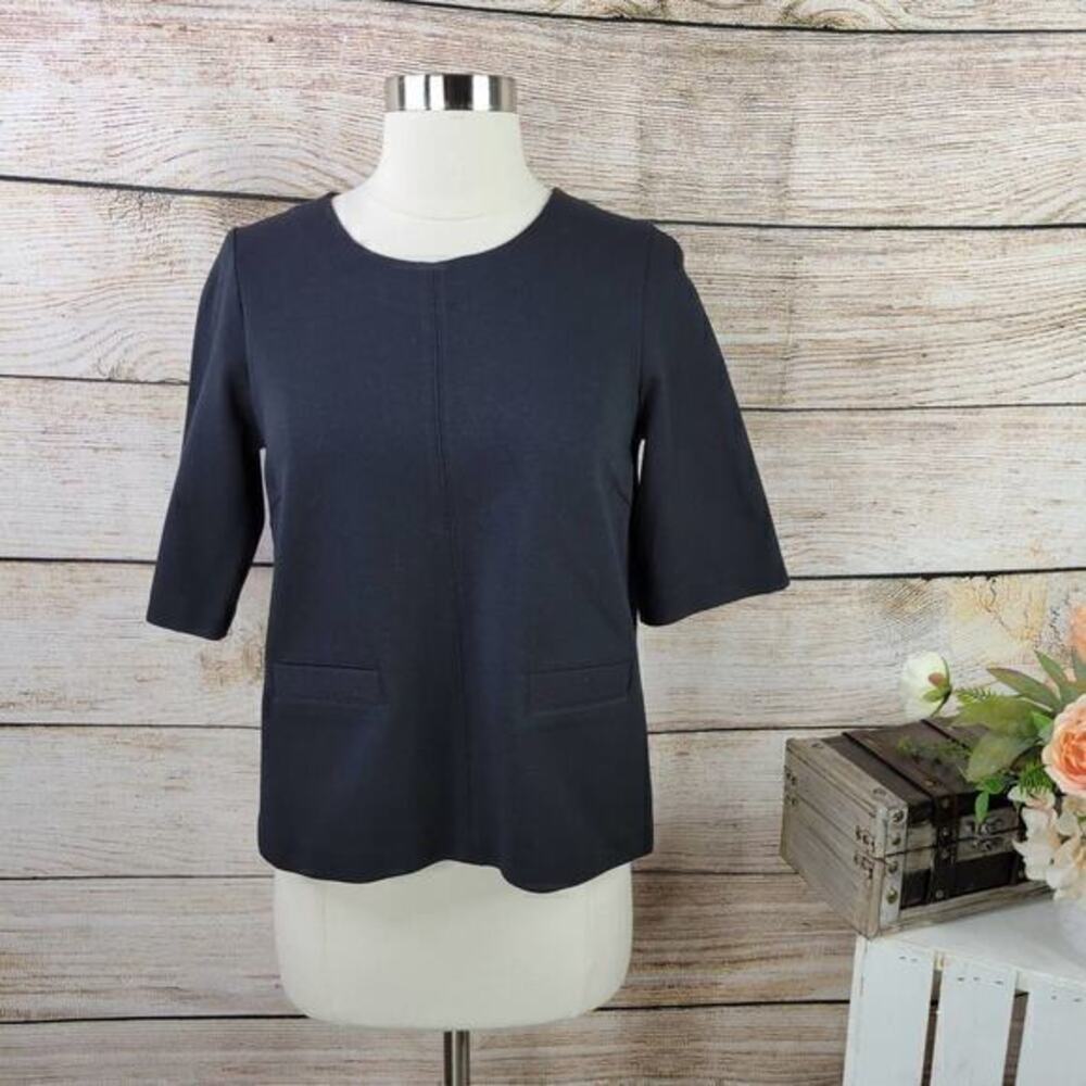 Club Monaco Elbow Length Seed Stitched Black Top Small